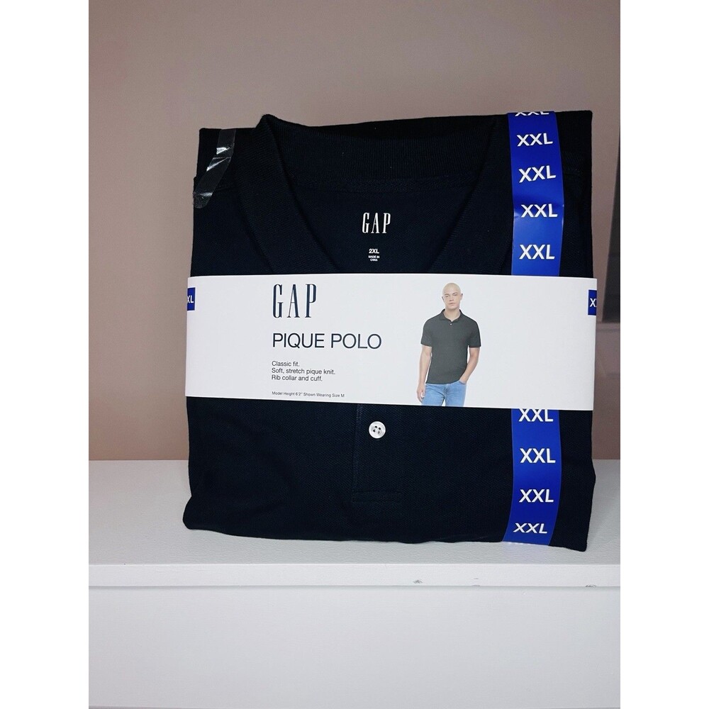 GAP Men's XXL Pique Polo Shirt Black Cotton Stretch Short Sleeve New